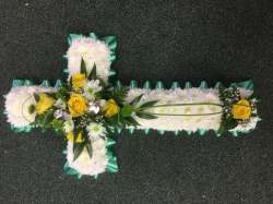 Cross Green white and gold Funeral 50.00 GBP plus delivery