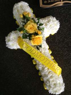 Massed cross White and Yellow Funeral 45.00 GBP plus delivery