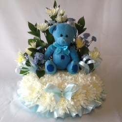 Baby teddy posy Blue and white Funeral 35.00 GBP plus delivery