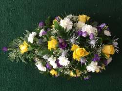 Teardrop posy Purple yellow and white Funeral 40.00 GBP plus delivery